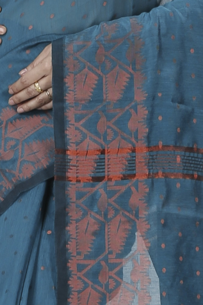 Botel Green Blended Cotton Temo Hand Loom Saree (1265)